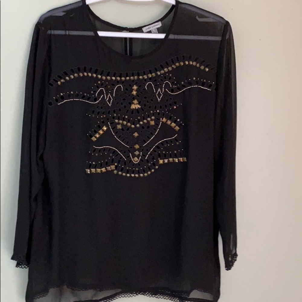 EUC Linea Domani embellished blouse sheer black